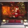 Cheminée de noël et neige tenture murale joyeux noël tapisserie pour la maison déco cadeau de noël impression tapisseries