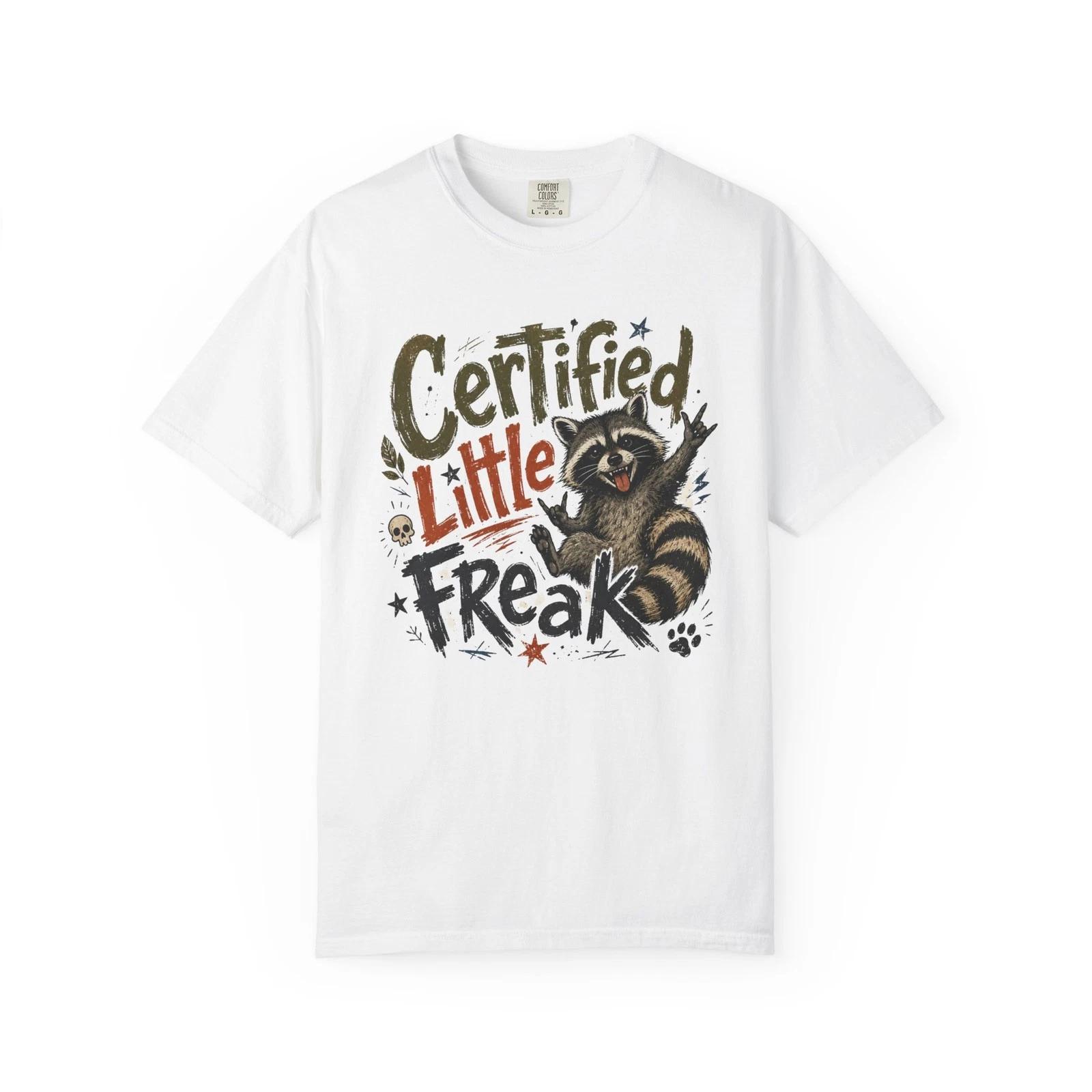 Certified Little Freak Raccoon T-T-Shirt | Cute Vintage Illustration S