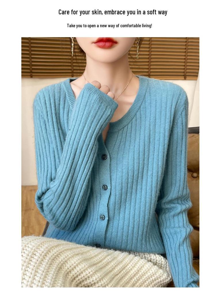 Autumn Korean Slimming V-Neck Wool Cardigan - Women's Long Sleeve Loose Fit