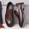 Men's Engraved Leather Shoes Men's Genuine Leather Pointed Business Dress Shoes Autumn New Brock Men's Shoes Soft-soled Shoes