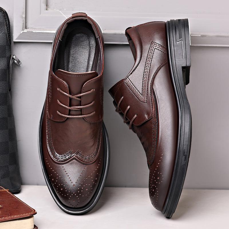 

Мужские кожаные туфли Brock Pointed Shoes Мужские кожаные дышащие британские деловые туфли с мягкой подошвой 38 светло-коричневого