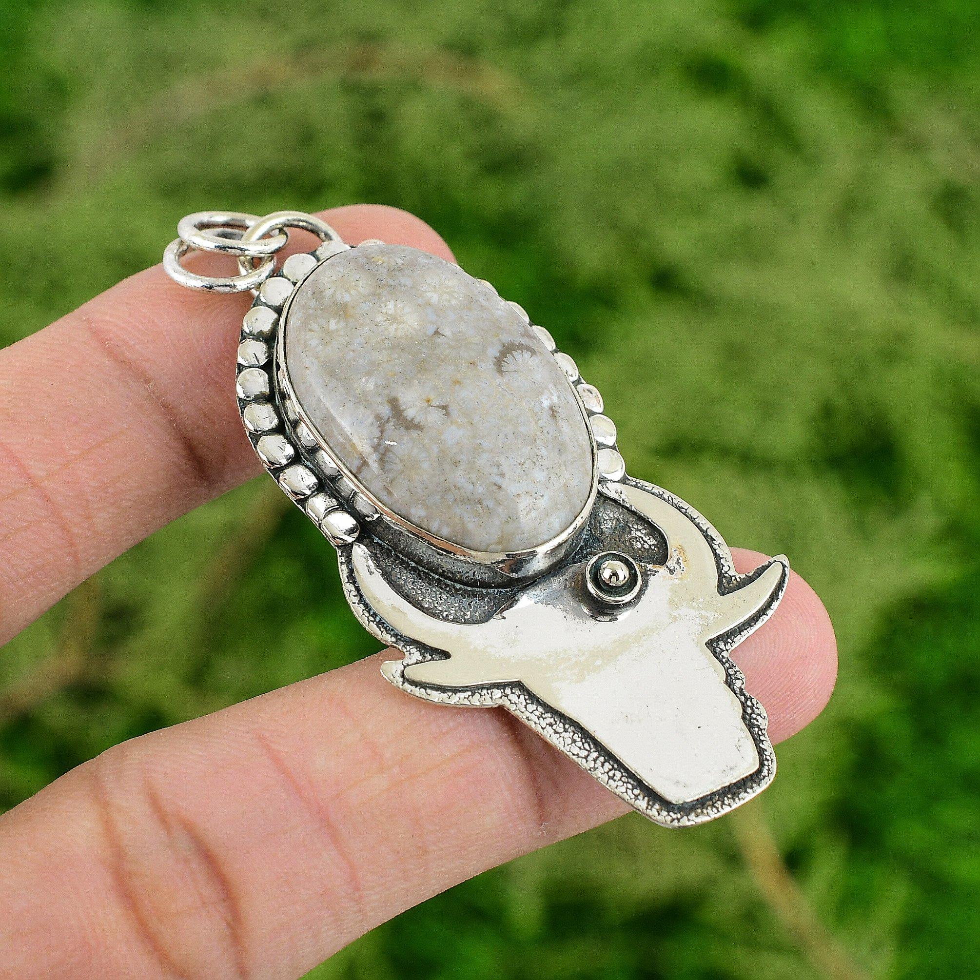 

Natural Fossil Coral Sterling Silver Bezel Handcrafted Unique Pendant Jewelry