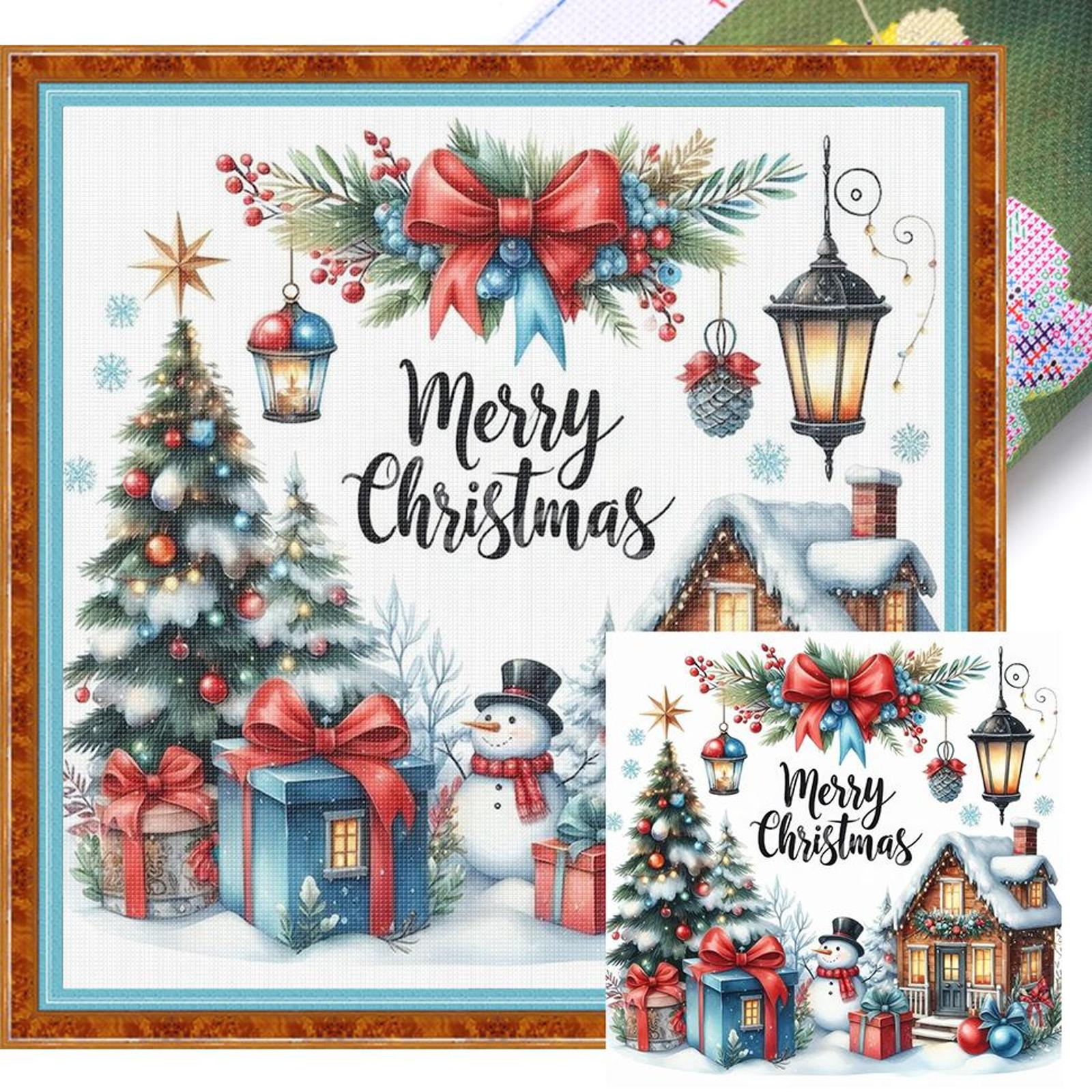 

Christmas House Printed Cross Stitch Kit 40x40cm DIY 14CT Embroidery Craft Set