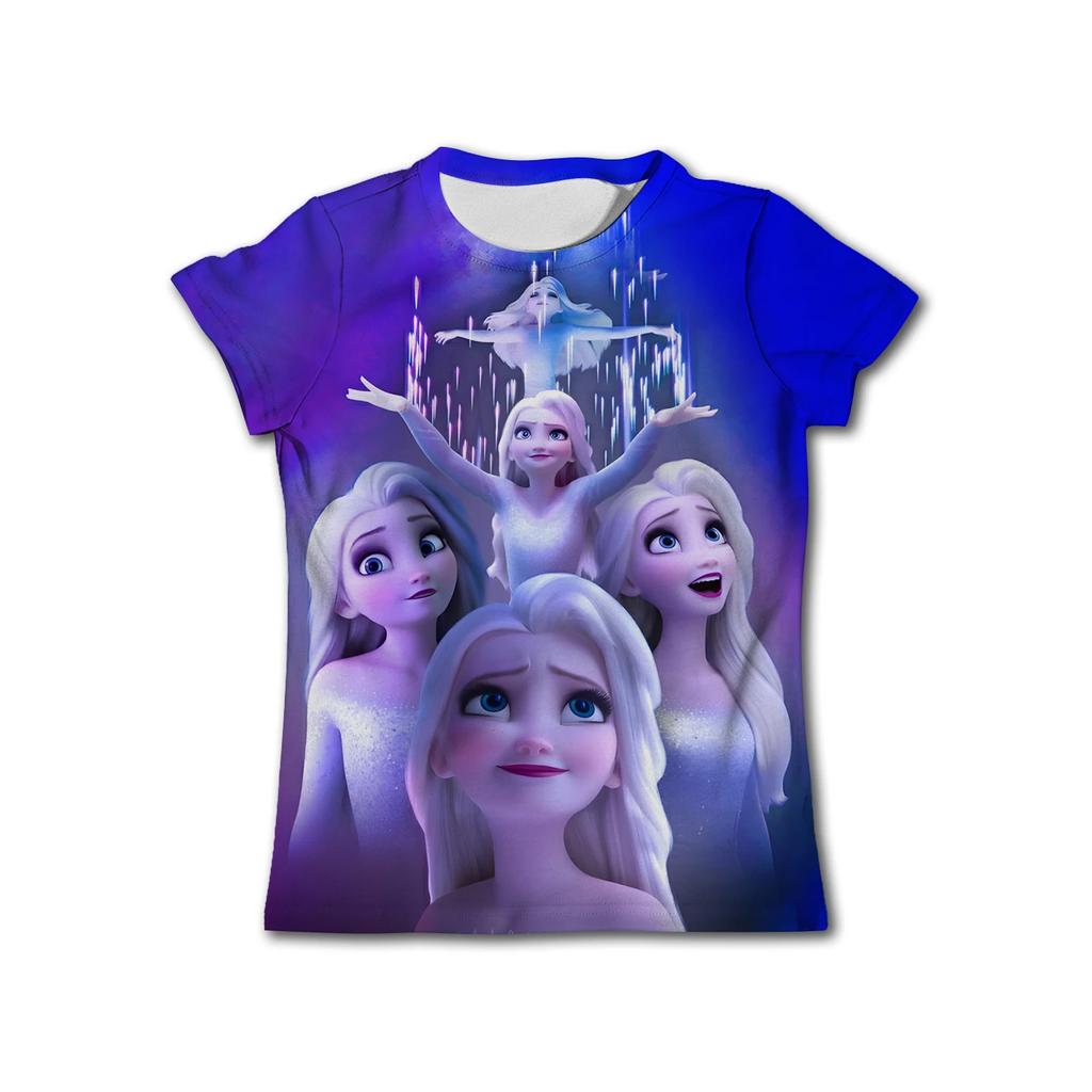 2025 Movie Frozen Anna Elsa 3d Print T Shirt Girl Tops Tees Kids Girls Clothes Children Birthday Party Costume