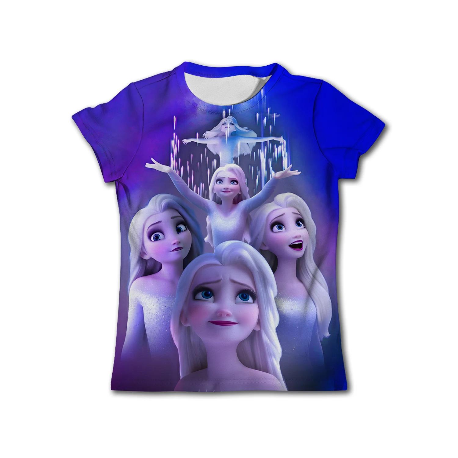 

MINISO 2025 Disney Movie Frozen Anna Elsa 3d Print T Shirt Girl Tops Tees Kids Girls Clothes Children Birthday Party Costume 160