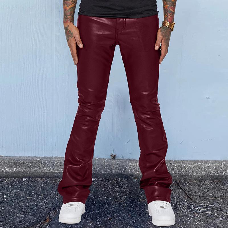 Men's Spring and Autumn Stretch PU Leather Pants Streetwear Casual Biker Pants