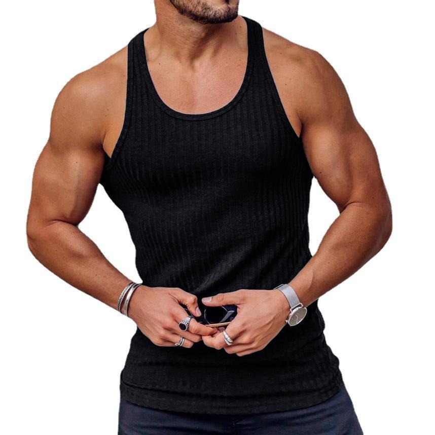 Męski Dzianinowy Jednolity Kolor Fitness, Sportowy, Wyszczuplający, Domowy Wszechstronny Rekreacyjny Top Tank