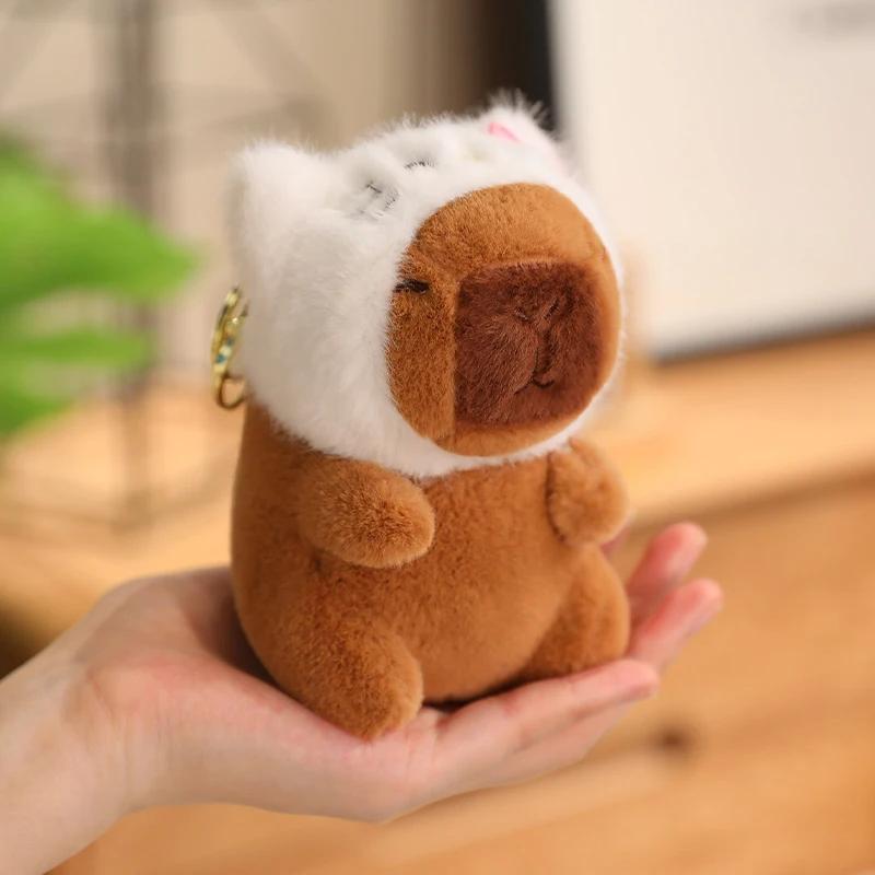 12cm Capybara Small Pendant Simulation Capibara Plushies Anime Toy With Pikachu Rabbit Cat Hat Doll Stuffed Animal Gifts