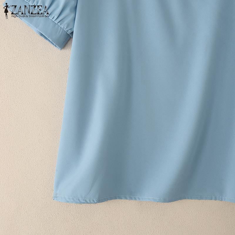 ZANZEA Women Casual Round Neck Summer Short Sleeve Blouse