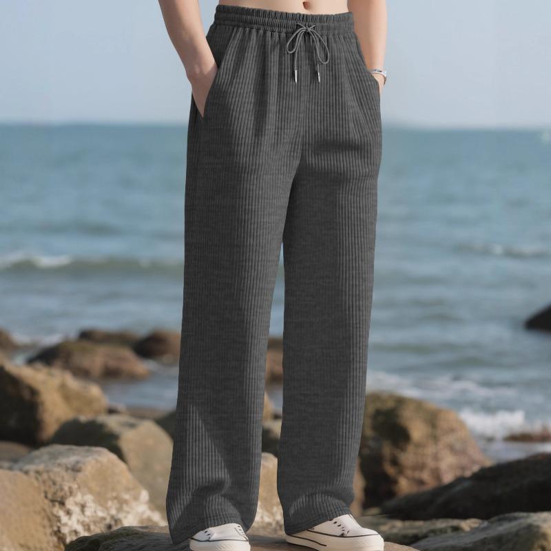 Spring and Autumn Men's Casual Trousers Loose Straight Pants Vertical Striped Medium High Waist Wide Leg Pants Men's