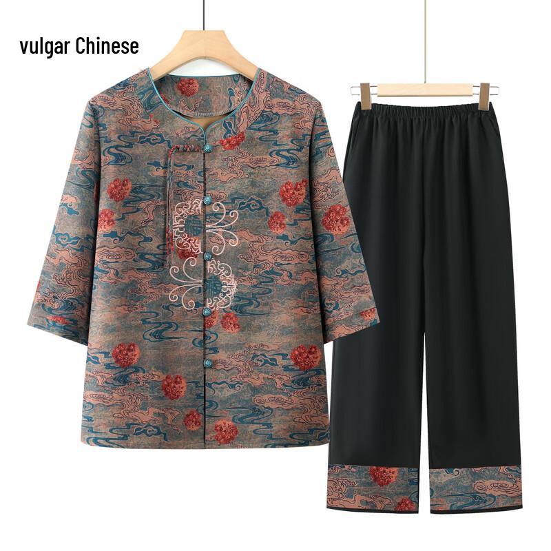 Elderly Women s New Chinese Style Summer Short-Sleeve Set 5XL