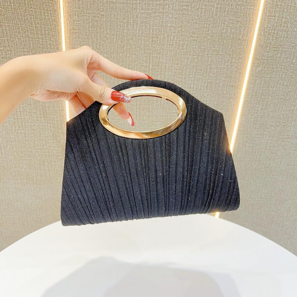Polyester Evening Clutch Bag With Sequins And Pleats For Formal Events