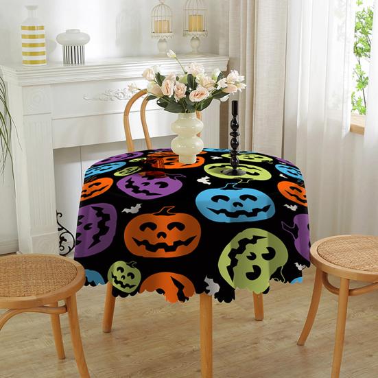 Halloweenský ubrus Pavoučí síť Dýňová čarodějnice Potisk Květina Hrana Kulatý tvar Snadná údržba Ochrana stolu Bankety Party Dekorace Ubrus