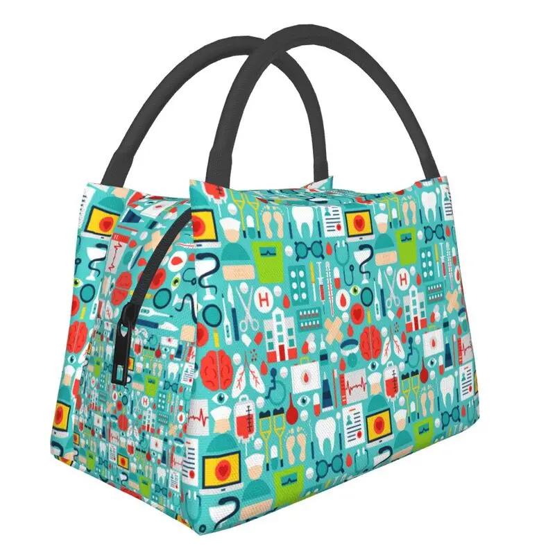 Pink Nurse Life Insulated Lunch Tote Bag for Women Nursing Print Portable Thermal Cooler Bento Box Work Travel Food Bags