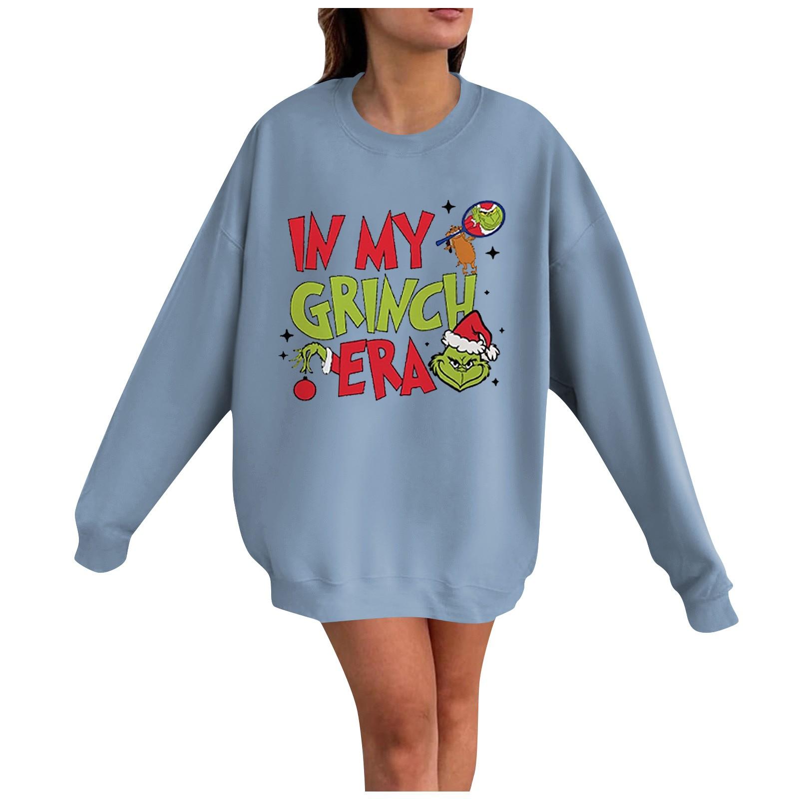 

Женский повседневный модный рождественский принт с длинным рукавом и круглым вырезом, пуловер, топ M