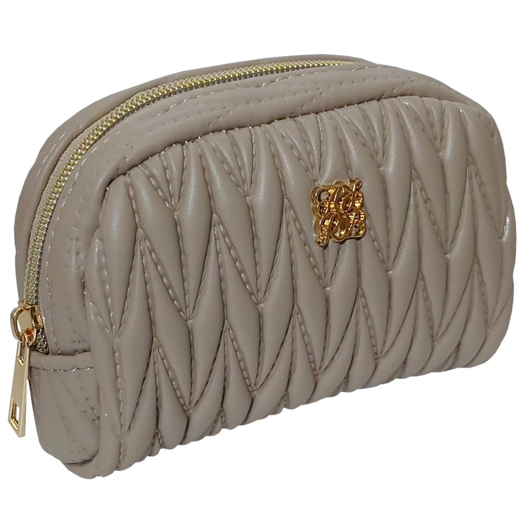 Crossmarberry Mini Small Greige Pouch, Cute, Small, Cosmetic, Accessories, Women's, Makeup, Stylish, Portable, Compact, Travel, Lightweight, Gusseted,