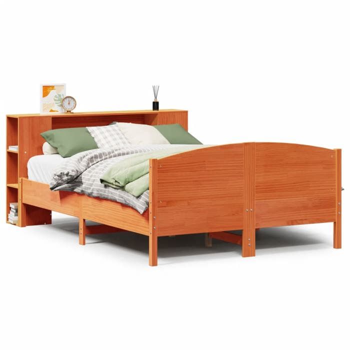 VidaXL Lit bibliothèque sans matelas cire marron 135x190 cm pin massif 3323076