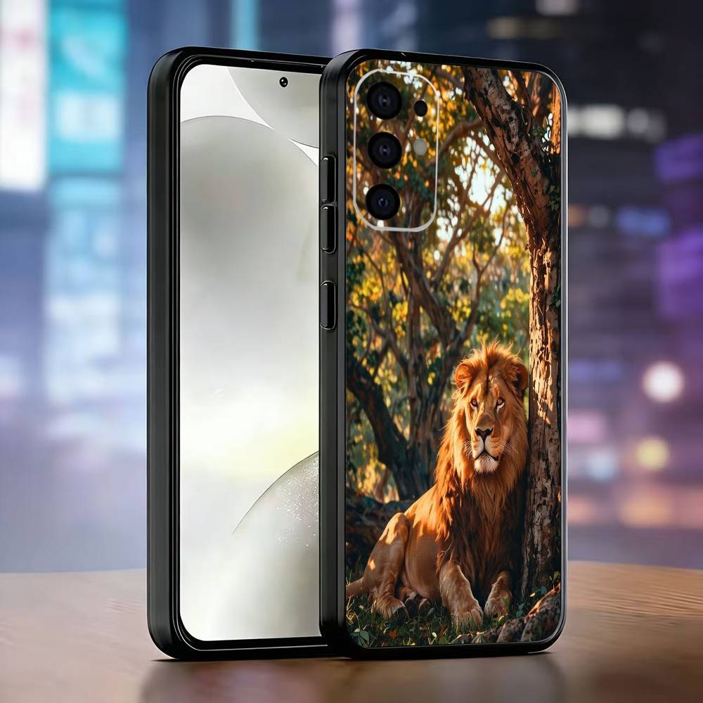Lion Theme Phone Case For Samsung S25,S24,S21,S22,S23,S30,Ultra,S20,Plus,Fe,Soft Silicone Black Cover