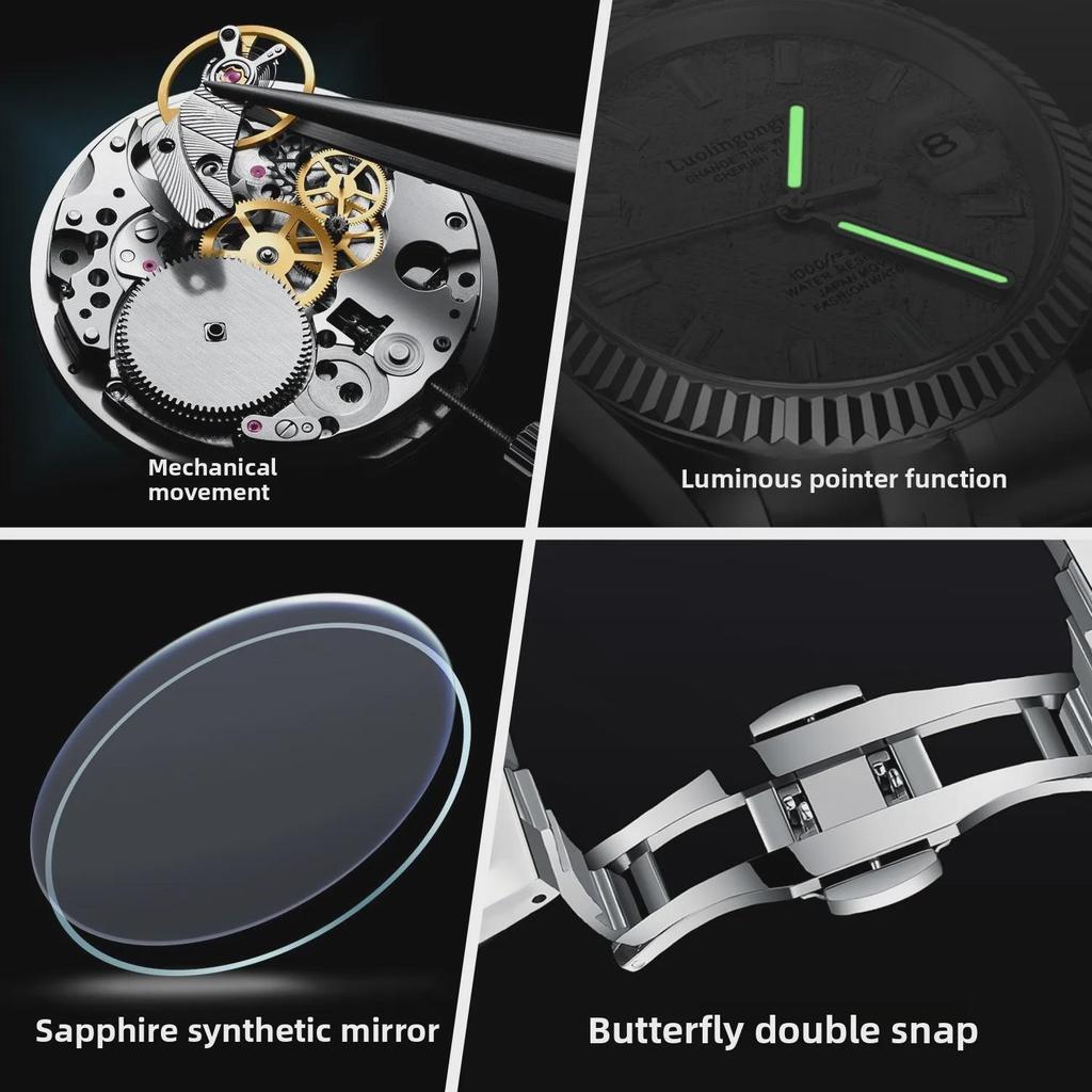 Herren Automatische Mechanische Uhr Weiß Perlmutt Zifferblatt Diamant Römische Ziffern Kalender Datum Edelstahl Armbanduhr