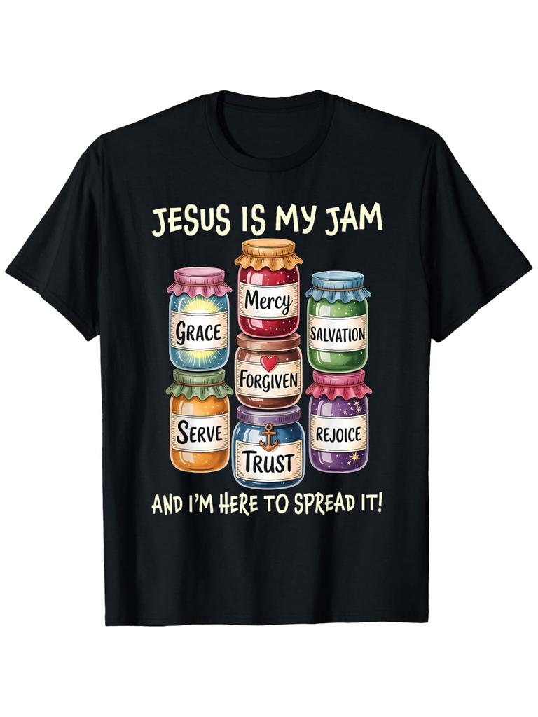 Vintage Jesus Is My Jam Bible Verse T-Shirt - Apparel with Slogan, Loose Fit Casual Round Neck Tee Suitable For, Church Events