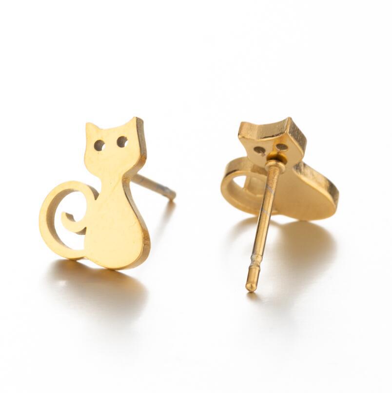 Japanese Korean Cute Cat Star Stud Earrings - Stainless Steel Animal Ear Accessories