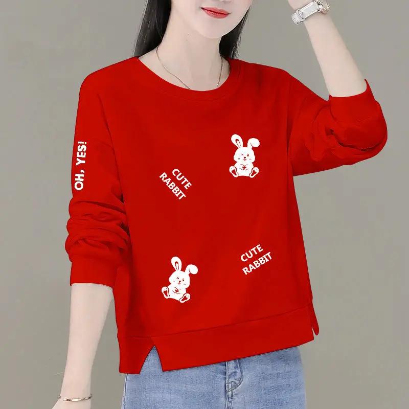 Women Korean Loose Base Shirt Short Top Pure Cotton Spring Autumn New Sweatshirt