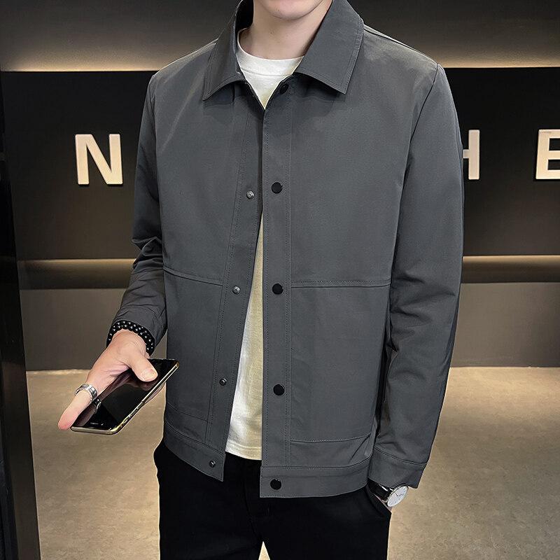 

Новая куртка Куртка для мужской весенне-осенней тенденции Простая и универсальная в корейском стиле Красивый лацкан Топ для мужской куртки 5XL серый