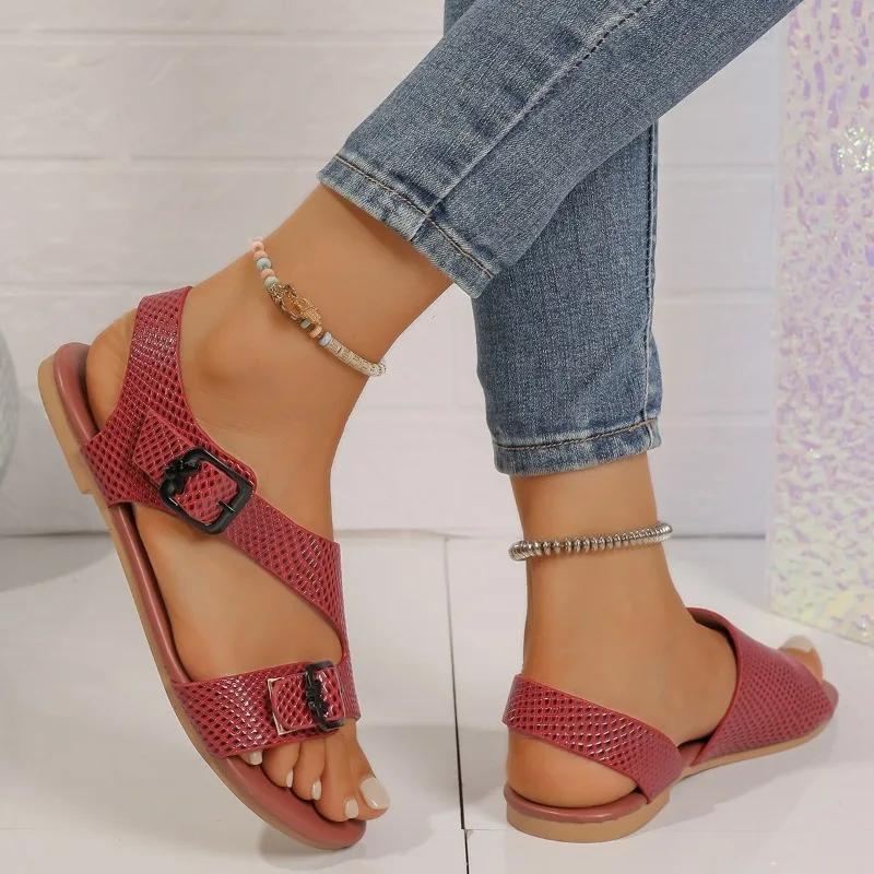 Casual Sandals Female Shoes 2024 Plus Size Women's Sandals Daily Women Round Toe Buckle Strap Flat with Open Toe Ladies Shoes