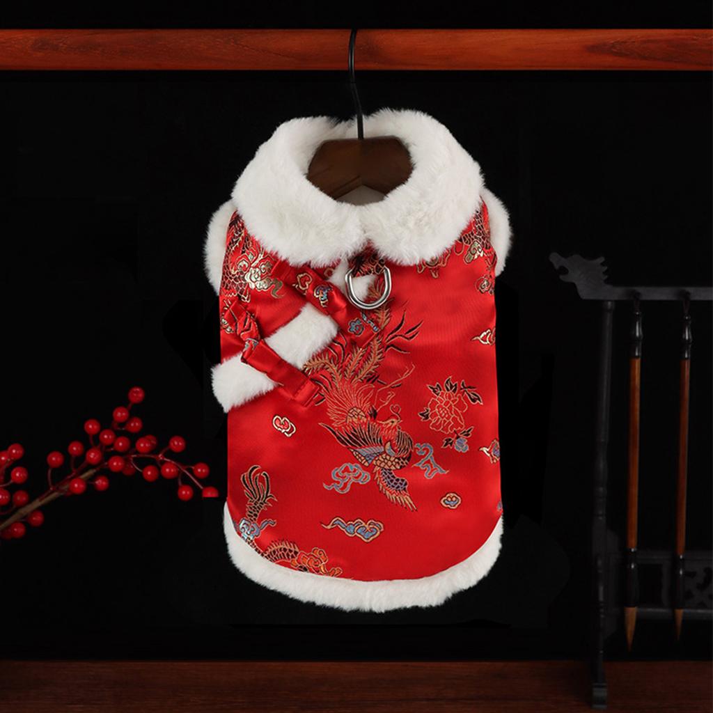 Chinese New Year Pet Outfit with Festival Pattern Traditional Spring Festival Celebrating Pet Costume Vest for Holiday
