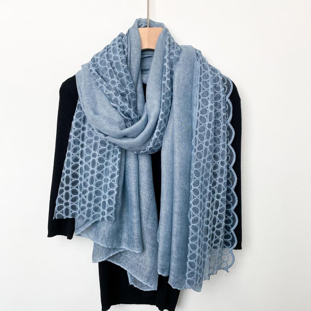 New Linen Lace Cotton Linen Thin Scarf for Women's Literary Versatile Shawl Scarf Silk Scarf Solid Color Scarf
