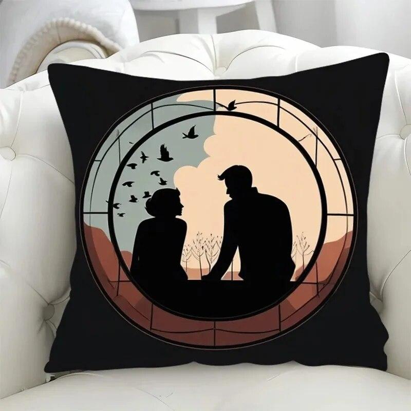 Car Living Room Sofa Cushion Cover Simple Couple Character Scene Pillow Cover Luxury Home Decoration Pillow Cover
