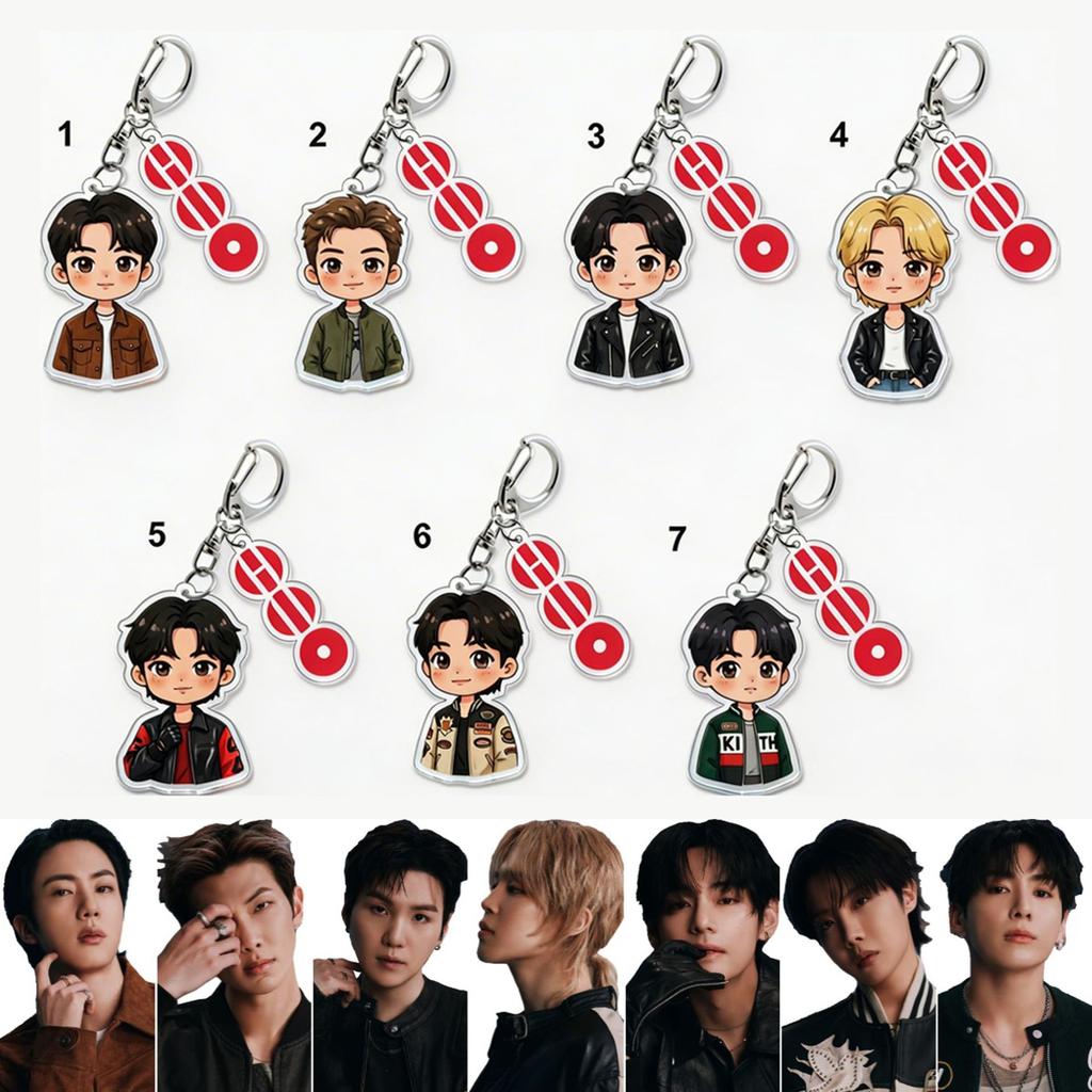 BTS Cartoon Keychain, Bangtan Boys Cartoon Figure Keyring, Kpop ARMY Fans Bag Pendant, Kpop Idol Collectible for ARMY