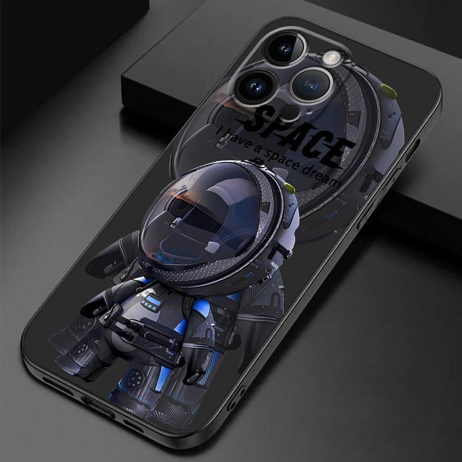 Luxury Space Astronaut Phone Case for iPhone 16 Pro 13 Pro 14 XR 12 Mini 15 Pro Max XS X 7 8 SE 11 13pro Cover Black Soft