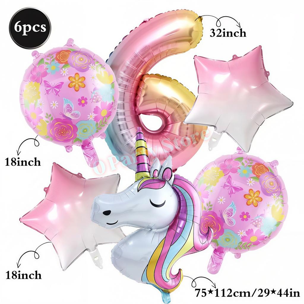 Rainbow Unicorn Aluminum Balloon Girls Birthday Party Decoration Gradient Number Balloon Party Decor Supplies Baby Shower Globos