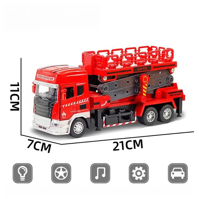 136 Die Cast Alloy Engineering Car Model Playset Simulation Fire Game Rescue Tower Car Echo Sound Light Kids Birthday Gift B158