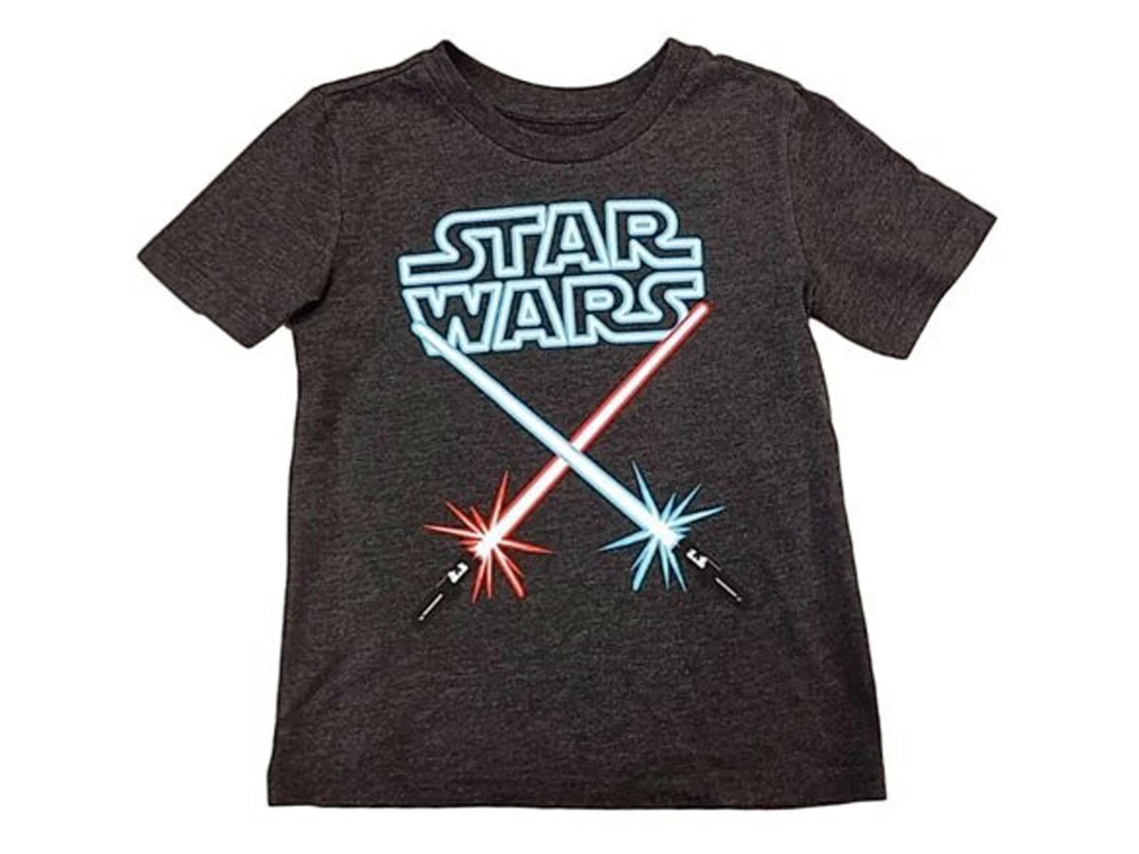 Jumping Beans Star Wars Red & Blue Light Sabers Boy s Heather Black T-Shirt NEW 100