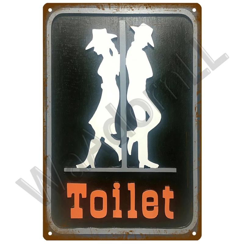HD Tin Sign Funny Toilet Restroom Vintage Retro Metal Tin Sign Set for Bathroom Wall Decor