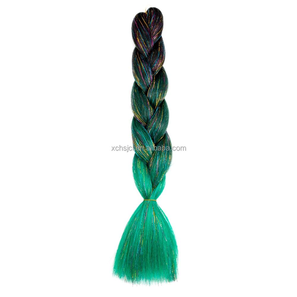 Customized Soft Heat Resistant Fiber Festival Ombre Pure 2 3 4 5 Tone Color Tinsel Glitter Jumbo Braiids
