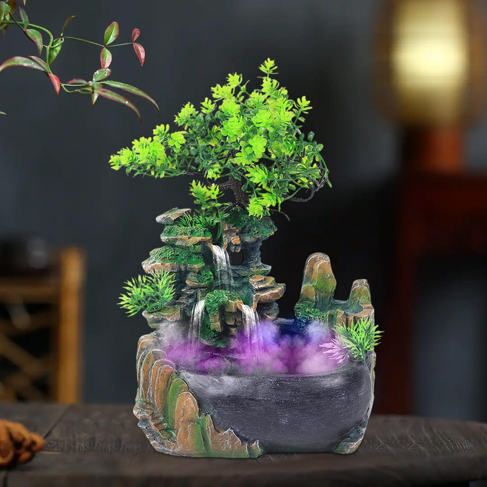 

Bymaocar Indoor Fountain LED Light Desktop Resin Imitation Landscape Decor Stress Relief Lowe Noise W/ Anti-slip Mat & Platform зелёный