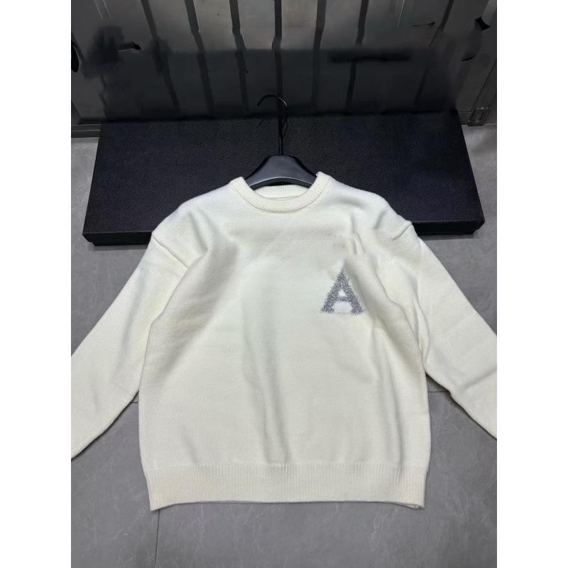 AM2025 Fall/Winter Color Block Heart Knit Pullover - Round Neck, Long Sleeve, Loose Fit Casual Top