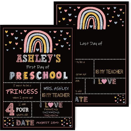 Whaline First and Last Day of School Chalkboard Double-Sided Boho Rainbow Back To School Board Sign Reble Erasable Cute Rainbow Photo Prop for