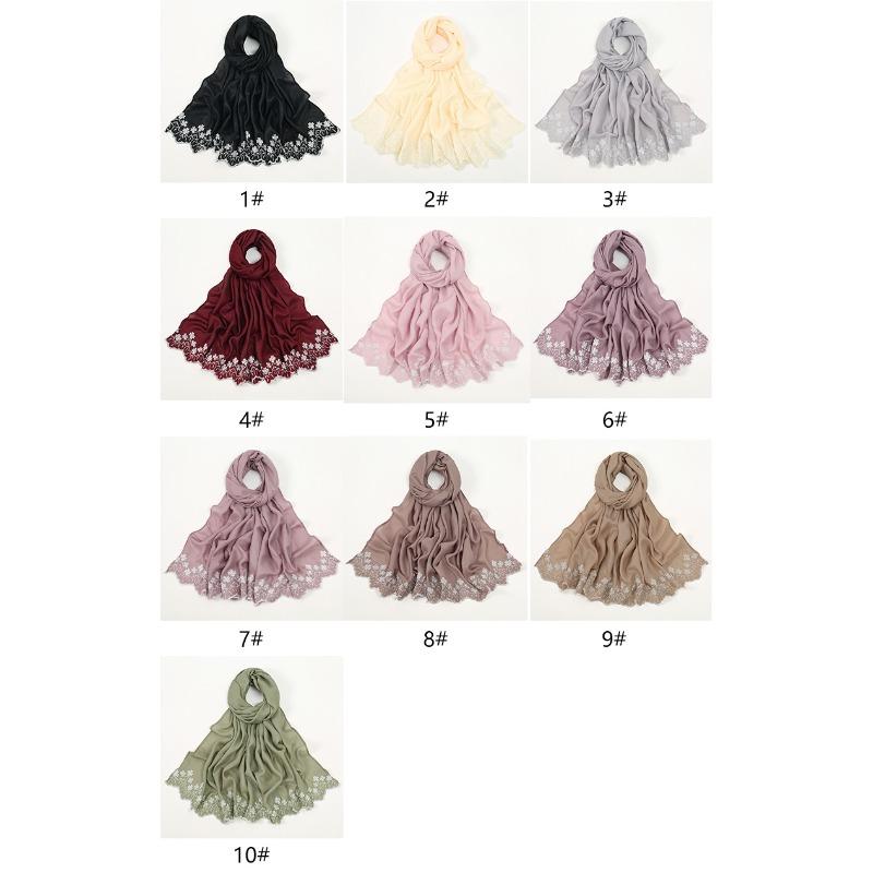 Women Scarf Pearl Embroidery Chiffon Fabric New Style Fashion Soft Middle East Long Scarf Multi Color Scarf