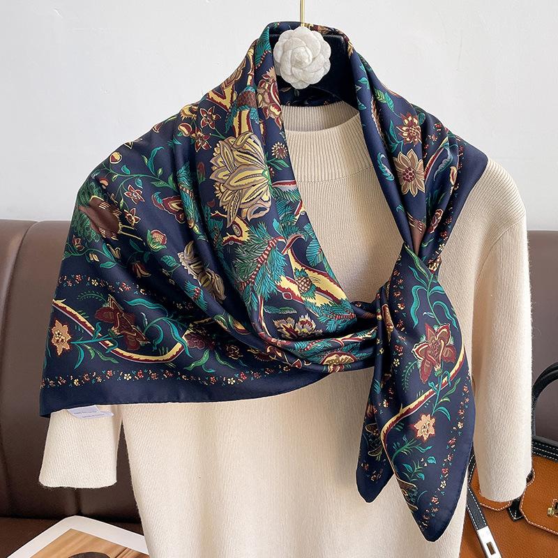 90*90cm Square Scarf Twill Silk Women Head Shawls Tree Designer Hijab Wraps Luxury Print Neck Scarves Bandana Luxury Handband