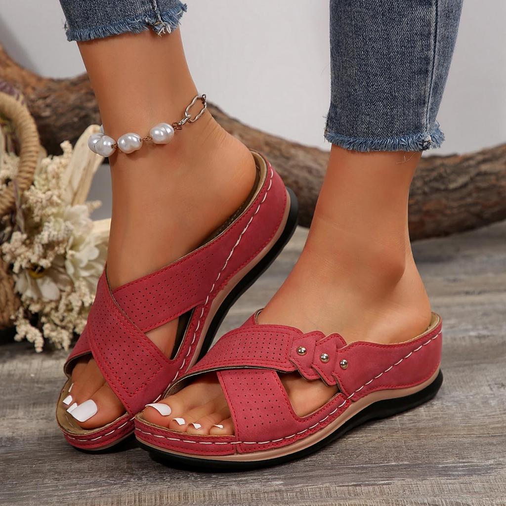 Thick Soled Plus Size Casual Cross Strap Decorative Women's Slippers