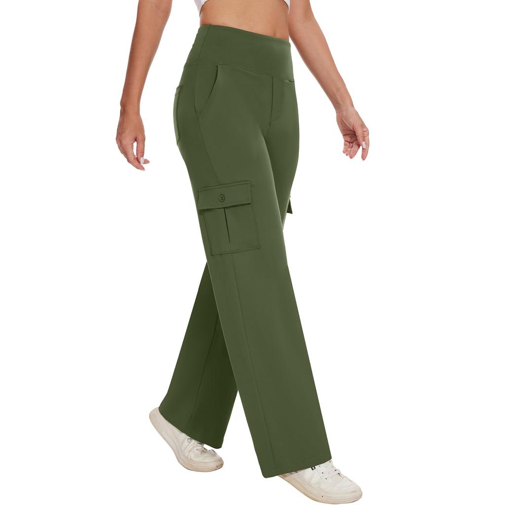 Women High Waist Cargo Pants with Pockets Stretchy Wide Leg Work Pants Casual Utility Travel Trousers for Business Outdoor Activities
