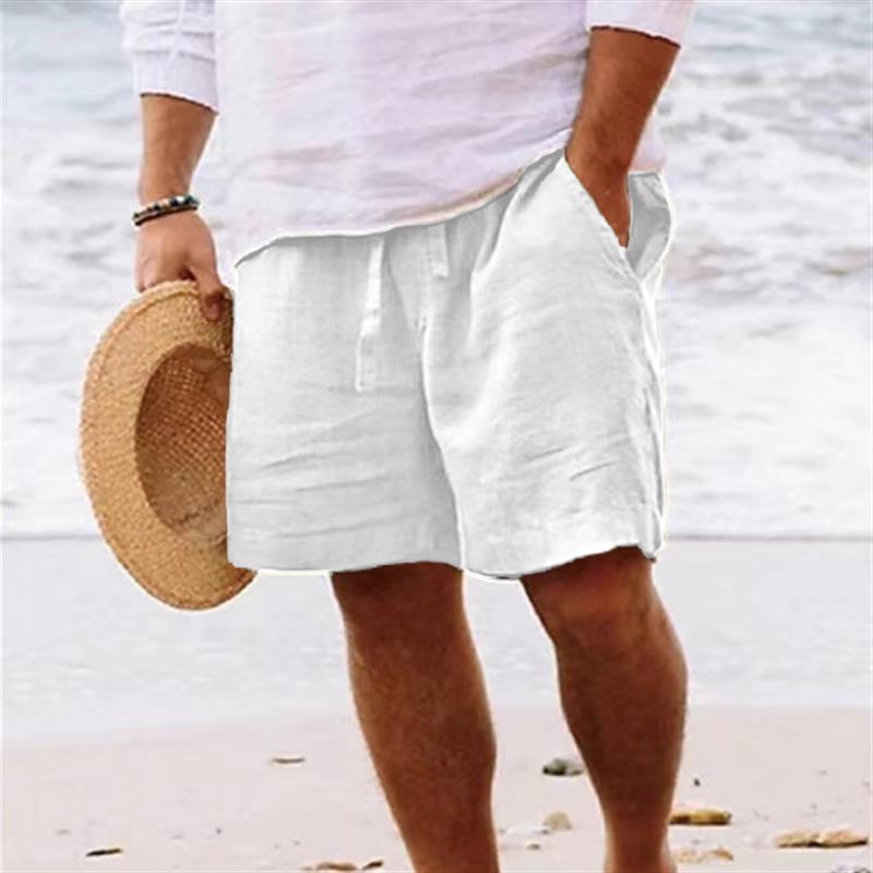 Summer Mens Linen Solid Color Short Lightweight Gym Pants Cotton Beach Shorts Men Fitness Sport Large Breathable Short Homme