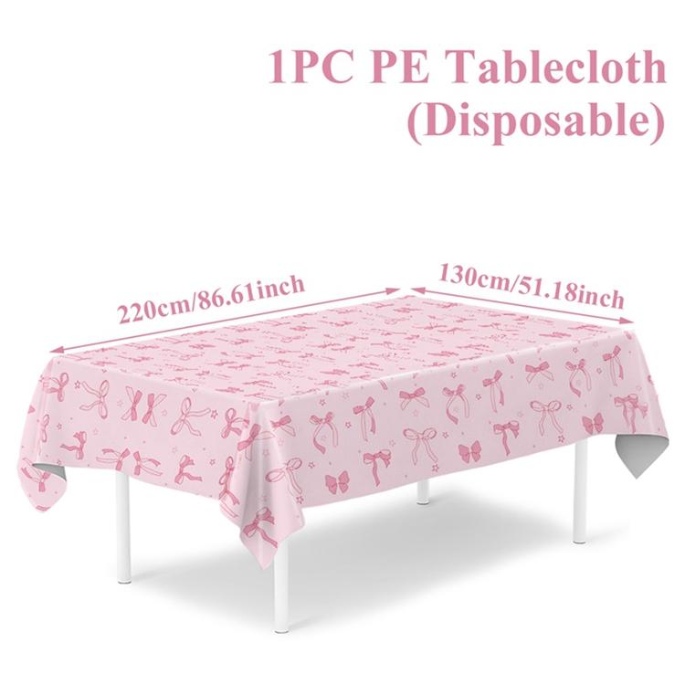 White Pink Bow Table Cloth Coquette Birthday Decor for Women for Girls Bridal Baby Shower Birthday Party Stylish Party Supplies