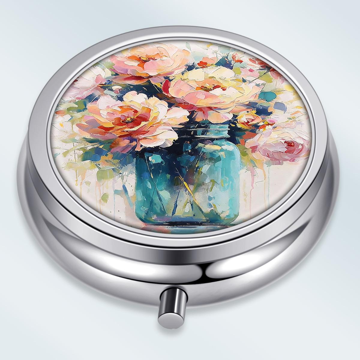 

Portable Pill Box with 3 Compartments, Mini Metal Medicine Organizer Case, Cute Printed Pill Container for Vitamins, Pills, Jewelry, Travel, Daily Use разноцветный