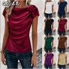 Women's Fashion Casual Solid Color Print O-Neck Short Sleeve Blouses & Shirts