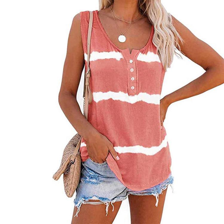 Urban Style T Shirt With Striped Print And Button Back For Casual Wear